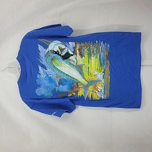 GUY HARVEY Blue "Boca Grande" Crew Neck Fish Tee Shirt with Chest Pocket